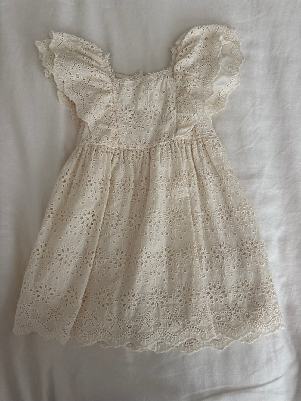 Zara Cream Eyelet Ruffle Sleeve Dress